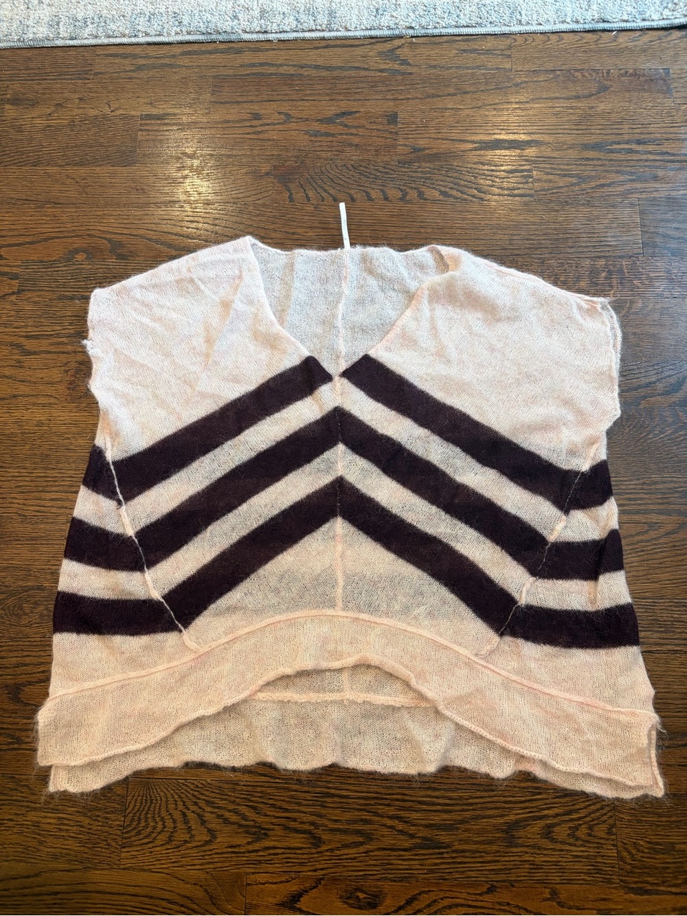 Free People Pink V-Neck Sweater with Dark Chevron Stripes